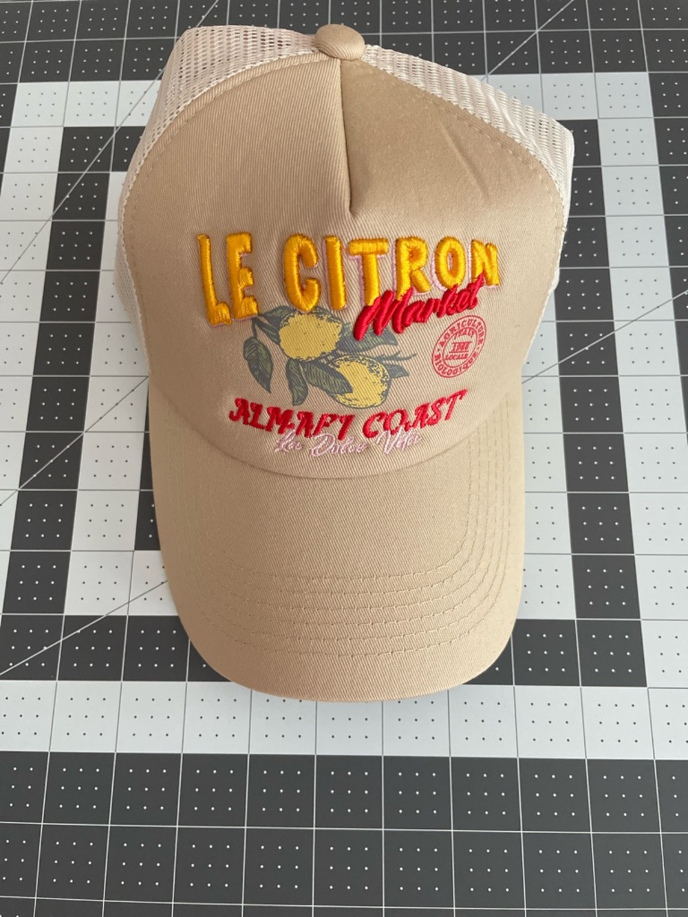 Anthropologie Almafi Coast Le Citron Market SnapBack Embroidered Trucker Hat NWT